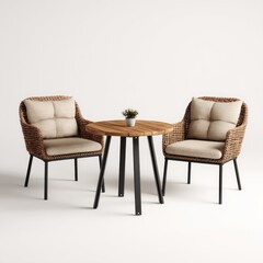 Two wicker chairs, round table, outdoor set