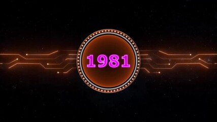 Neon 1981 Sal text with screen effects of technological background. 1981 year neon text concept animation.