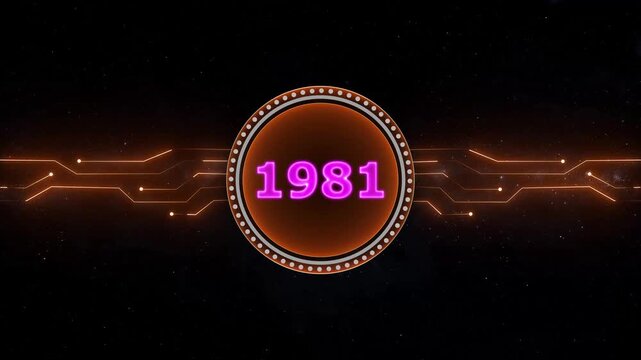 Neon 1981 Sal text with screen effects of technological background. 1981 year neon text concept animation.