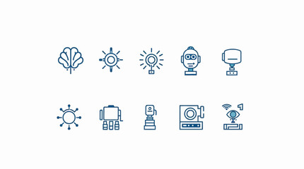 Collection of simple, outline-style icons representing futuristic technology and robotic elements.