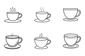 Coffee Cup Icon Set in Line Art Style Various Designs Illustration for Cafe Restaurant or Drink Related Content