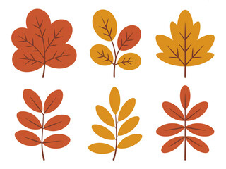 Fototapeta premium Autumn leaves vector set isolated on white background with various shapes and colors for seasonal designs and decorative elements