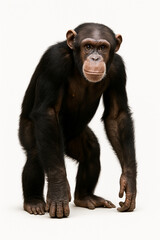 Fototapeta premium Chimpanzé em pé com expressão curiosa isolado em fundo branco