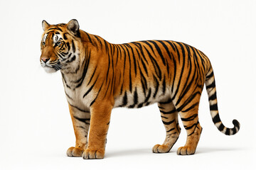 Naklejka premium Tigre de perfil em posição de caminhada isolado em fundo branco