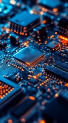 Obraz premium Close-up of illuminated circuit board with processor chip