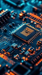 Fototapeta premium Close-up of illuminated circuit board with central chip (1)