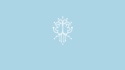 White brain icon with circuit connections on a light blue background, representing intelligence and technology.