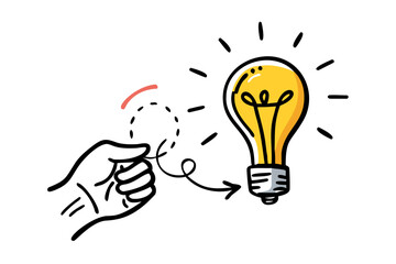 Background creative idea with hand drawn light bulb and lines
