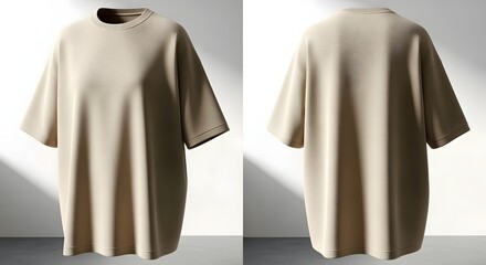 Beige T-shirt Mockup Oversized Cotton Front and Back View
