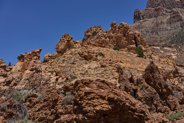 Fototapeta premium Eroded tuff cliffs and dry vegetation