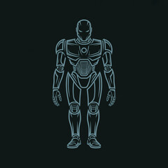 A futuristic robot warrior with advanced armor and artificial intelligence stands ready for battle, a symbol of technological power and strength