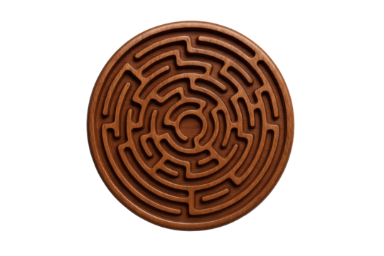 Intricate Circular Wooden Maze Design with Detailed Carving and Subtle Wood Grain Texture