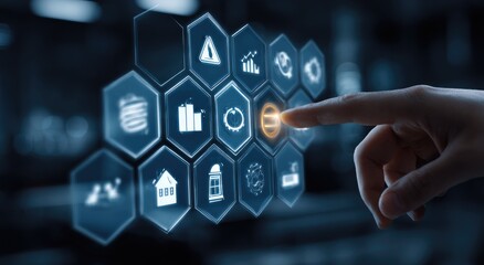 Hand interacts with futuristic interface