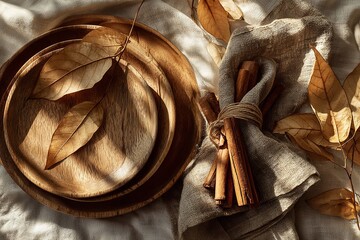 Rustic Thanksgiving Table Setting with Wooden Utensils