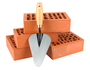 trowel and bricks isolated