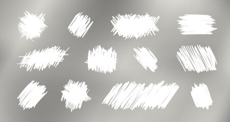 White scratch marks and lottery card textures with rough scribbled patterns for reveal effects. Messy scratched surfaces used for game tickets, promotional materials or digital scratch off designs.
