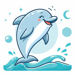 Smiling dolphin jumping out of water