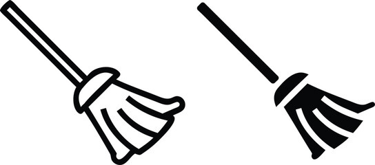 Broom Icon Vector, Cleaning Tool Silhouette, Black White Minimal Illustration