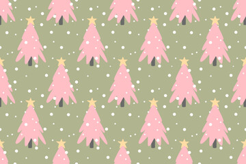 christmas seamless pattern with christmas trees stars and snowflakes	