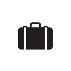 Briefcase icon, suitcase symbol, travel bag line art on black background.
