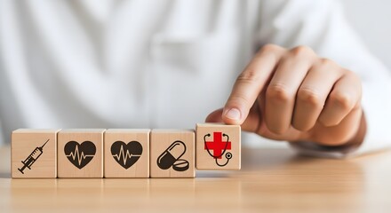 Wooden Blocks with Healthcare Icons