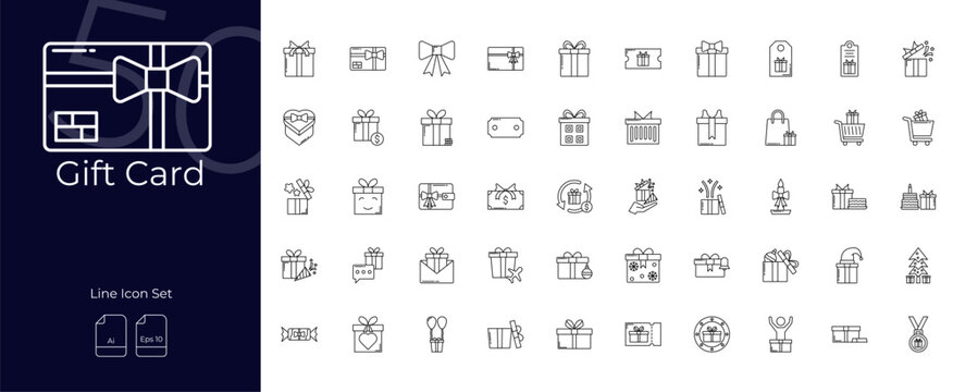 Gift Card Line Editable Icons set. Vector illustration in modern thin line style of Gift Card icons: gift card, ribbon, money, etc