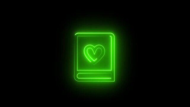 Glowing Neon Book with Heart Icon Animation.Luminous Neon Book .Love for Reading and Learning Symbol for Modern UI and Motion Graphics