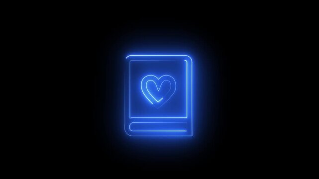 Glowing Neon Book with Heart Icon Animation.Luminous Neon Book .Love for Reading and Learning Symbol for Modern UI and Motion Graphics