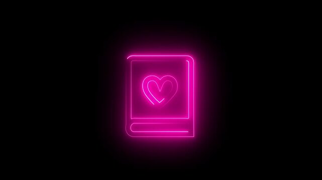 Glowing Neon Book with Heart Icon Animation.Luminous Neon Book .Love for Reading and Learning Symbol for Modern UI and Motion Graphics