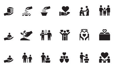 Set of Volunteering  and charity silhouette icon vector art illustration 