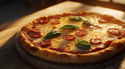 Delicious margherita pizza with fresh basil and toasted crust