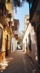 Obraz premium Sunny alleyway between colorful buildings