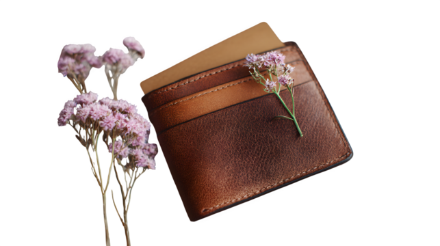 Leather wallet with flowers