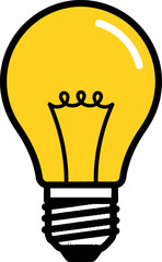 Obraz premium A simple graphic illustration of a bright yellow incandescent lightbulb, symbolizing ideas, innovation, and electricity.