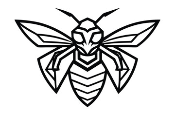An abstract black wasp outline displays intricate lines against a simple white backdrop