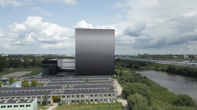 Drone footage of an Equinix data center in Amsterdam, a critical facility for hosting cloud platforms, AI models, enterprise servers, and internet infrastructure.