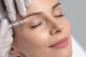 Asian woman receiving Botox treatment for facial enhancement at a modern clinic to achieve a youthful appearance in a relaxed setting