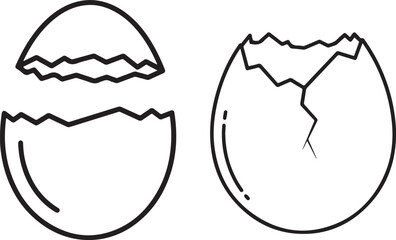 Obraz premium Cracked eggshell illustration in black and white. Broken eggshell clip art.