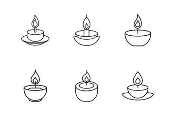 Line art illustration of candles on white background minimal style vector graphics set of six candles