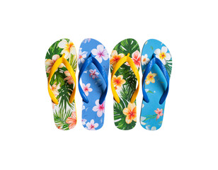 Colorful rubber flip flops for summer beach fashion, isolated on white background