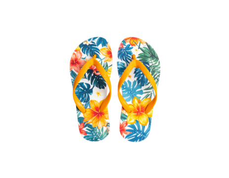 Colorful rubber flip flops for summer beach fashion, isolated on white background - Powered by Adobe
