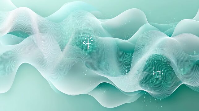 Abstract Digital Waveforms in Light Blue and White with Futuristic Data Elements - Powered by Adobe