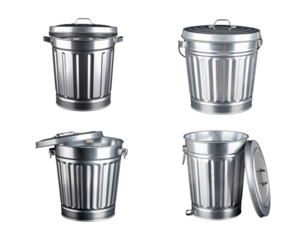 Vector trash can icon of metal trash can with lid isolated on white background