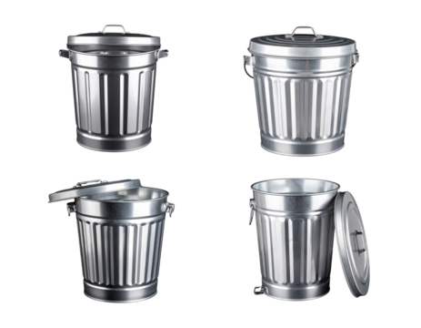 Vector trash can icon of metal trash can with lid isolated on white background
