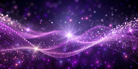 Obraz premium Colorful waves of purple and pink shimmer and flow across a dark canvas, illuminated by bright, star-like points of light creating a dreamy atmosphere