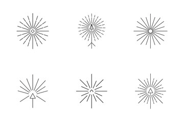 Obraz premium Minimalist Linear Sunburst Design Collection on White Background Featuring Various Geometric Shapes for Graphic and Web Design Projects