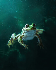 Naklejka premium Frog Swimming Underwater - Stunning Underwater Photography