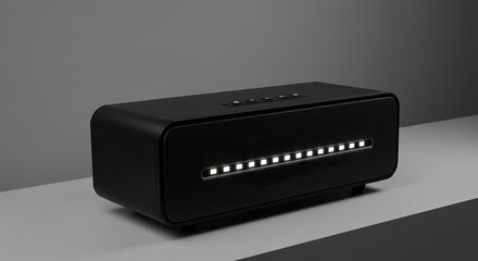 Sleek Black Speaker with Illuminated Line, Modern Audio Design, Studio Shot.