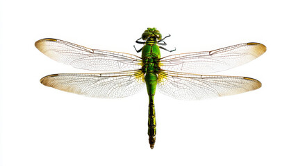 Green Dragonfly Centered Against a White Background