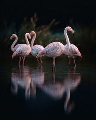Flamingos Reflected in Calm Lake: Studio Photography of Birds